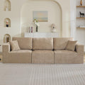 115'' Comfy Boneless Couch, Upholstered Deep Seat Modular Cloud Sofa, No Assembly Chenille Compression 3 Seater Sofa Couch for Living Room, Camel
