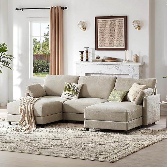 CHITA U Shaped Modular Sectional Sofa with 2 Ottoman, Modern Cloud Couch for Living Room and Apartment, 5 Seat Extra Comfty Sofa, Removable Cover, 107 Inch Width, Classic Taupe