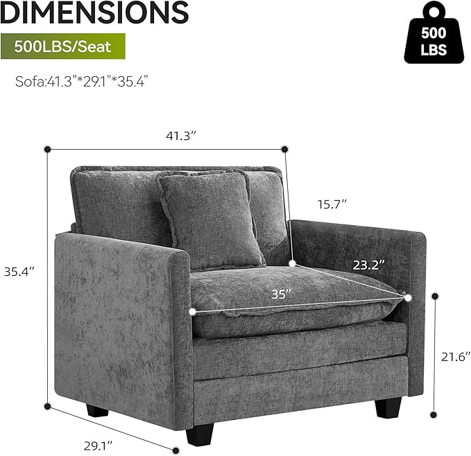 UMBFUN Cloud Couch Accent Chair, Oversized Comfy Modular Sofa with Deep Seat Cushions, Chenille Upholstered Lounge Chair for Living Room & Bedroom, Grey