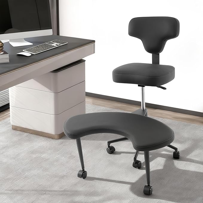 Ergonomic Floor Chair, Cross Legged Desk Chair with Back Support, 360 Swivel Kneeling Chair Adjustable Height, 286lbs Kneeling & Regular Seating for Home Office (Black)