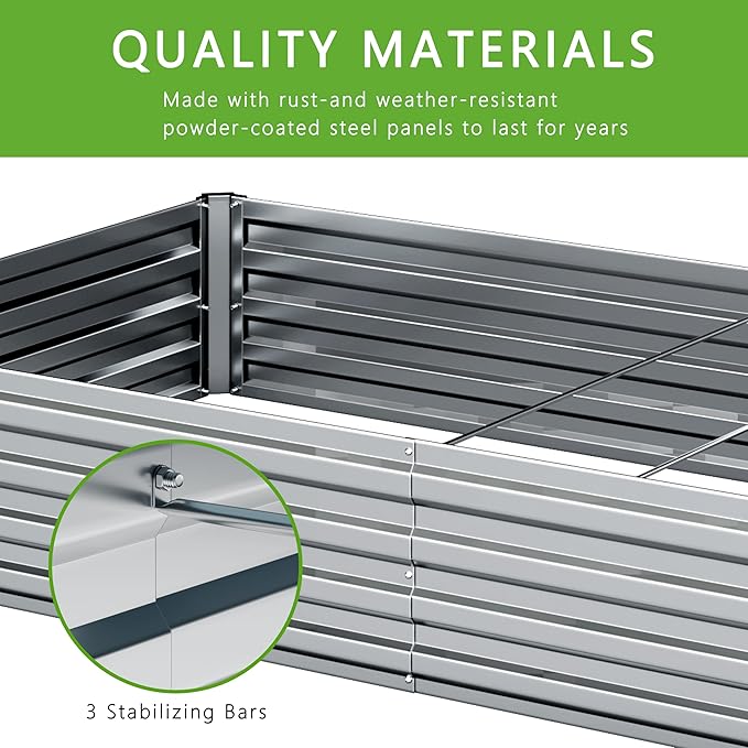 DIIYIV 12x4x1FT Galvanized Raised Garden Bed Kit,Vegetable Boxes-Rectangle Metal Flower Box,Large Planter Raised Beds Outdoor Garden for Planting,Fruit,Herb-Silver