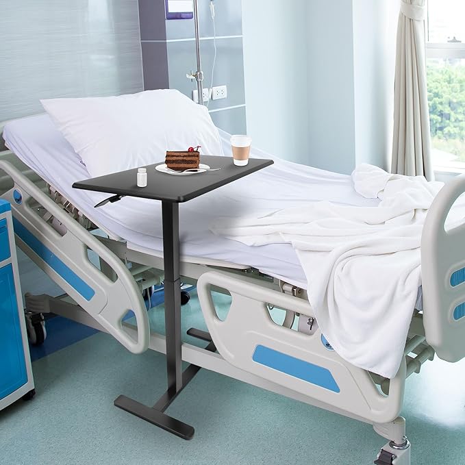 Mount-It! Overbed Table with Wheels, Adjustable Height Bedside Table for Hospital & Home, Over The Bed Laptop Desk, Rolling Hospital Bed Table for Eating, Working, or Recovery (Black)