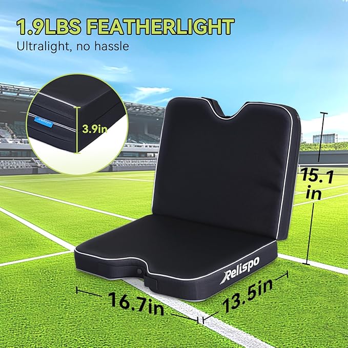 Relispo 3-in-1 Stadium Seat Cushion, Premium Memory Foam & High-Density Foam Bleacher Cushion, Anti-Slip Waterproof Portable Stadium Cushion for Bleachers, Sports Events, Camping