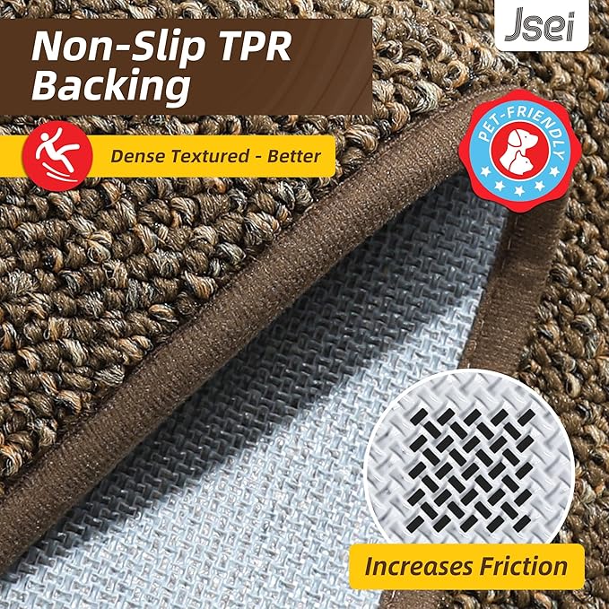 JSEI Dirt Trapper Door Mat 24"x36" Non-Slip Washable Entrance Mat, Dog Doormats, Absorbent & Fade-Resistant Floor Mats, Low Profile Welcome Mats for Entryway, Front Door, and Inside Entrance, Brwon