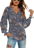 Romanstii Women's Casual V-Neck T-Shirts Loose Puff Long Sleeve Tops Tunic Blouses