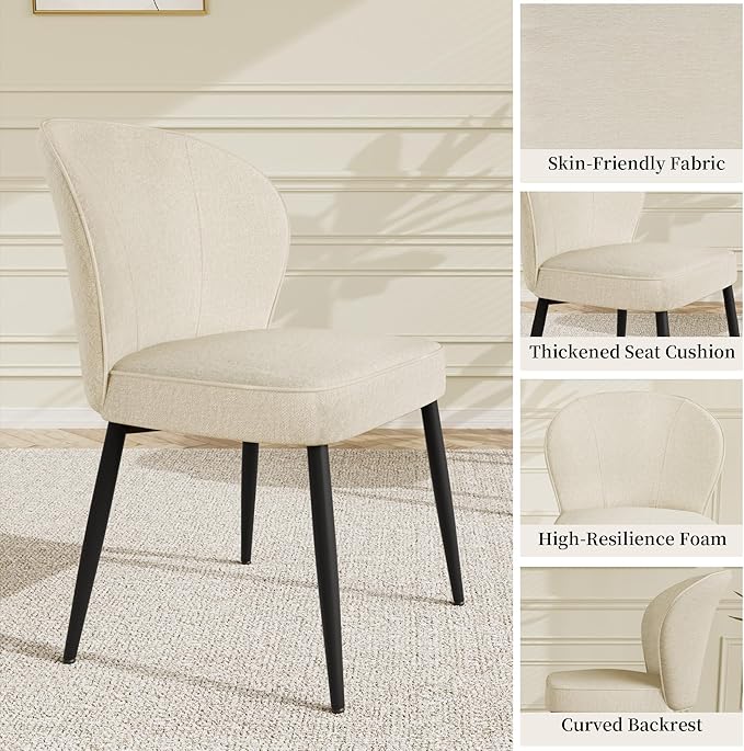Dining Table Set for 4-6 People, 46 Inch Modern MDF Oak Kitchen Table with 4 Fabric Dining Chairs, Rectangular Dining Room Table Set for Home, Small Spaces, Breakfast Nook (Oak Table + 4 Beige Chairs)