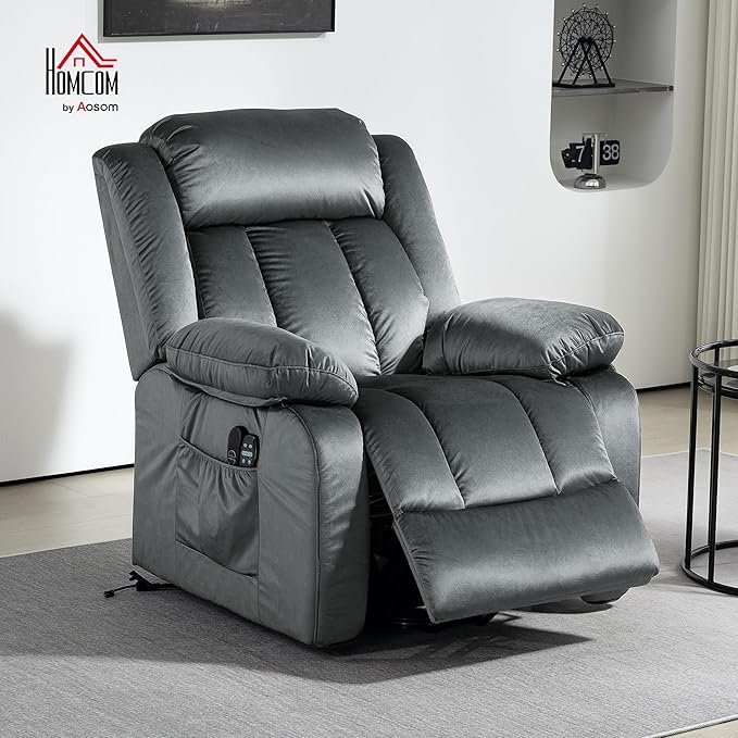 HOMCOM Power Lift Recliner Chair for Elderly with Massage and Heat, Electric Lift Chair with USB Ports, Side Pockets, 35" Wide Back for Living Room, Bedroom, Gray
