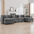 147'' Sectional Cloud Deep Seat Couch, Oversized Chenille U Shaped Sectional Sofa for Living Room Set, Comfy Upholstered Modular Sectional Sofa Couch with Movable Ottoman, Grey