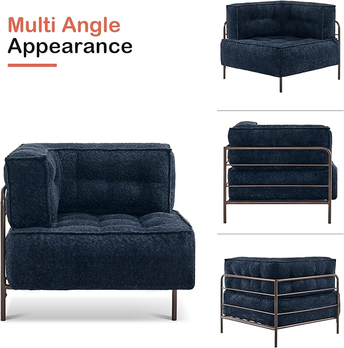 MCombo Modular Sofa Couch with Removable Cushion, Accent Sofa Chair, Upholstered Sofa for Living Room, Apartment, Office (Blue, Corner Seat)