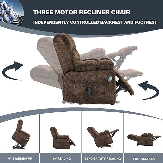 Comfortable Lifting Recliner Chair for Seniors, Power Lift Recliner Chair with Heat and Massage, Zero Gravity Lay Flat Recliner with Cup Holder for Elderly Big and Tall Men 400lbs, Brown