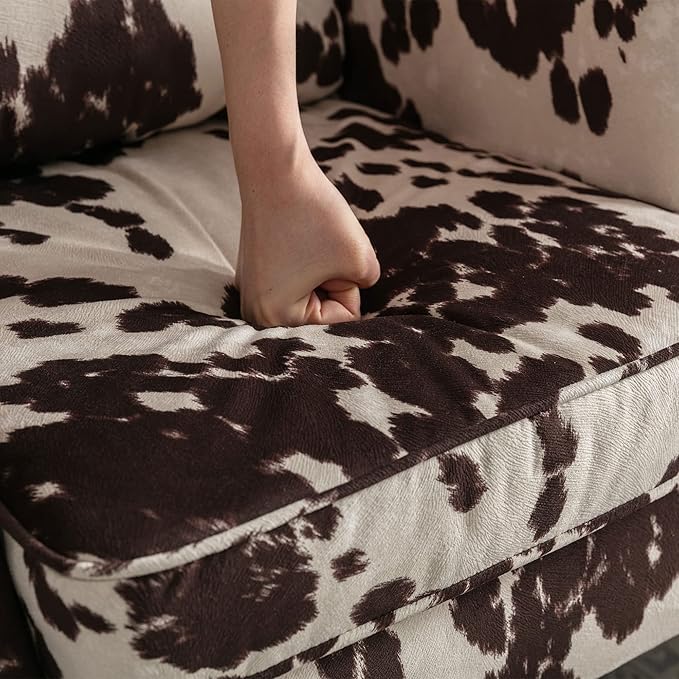 DM Furniture Mid Century Accent Chair with Ottoman Modern Button Tufted Armchair Wingback Club Chair Velvet Single Sofa Lounge Chair with Pillow for Living Room Bedroom, Cowhide Print