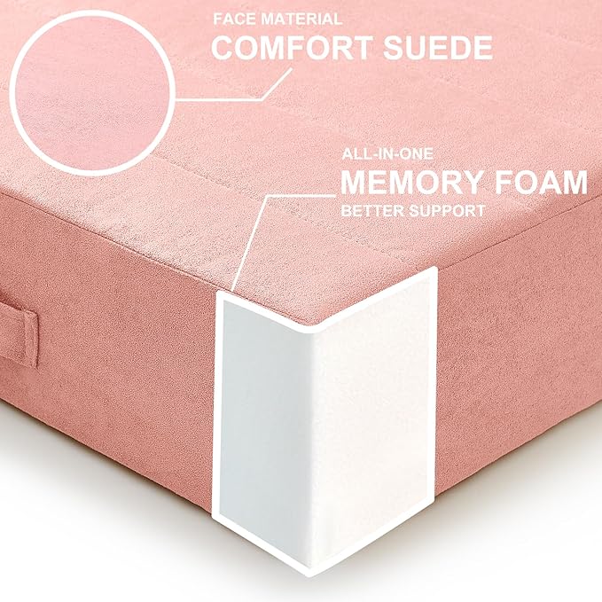 JKMAX 2 Pcs High Density Foam Floor Pillow - Upgraded Large Pillows Seating for Adults - Outdoor Floor Cushion with Soft Tufted Cover - Yoga Pillows for Sitting On Floor - 22 Inch Pink
