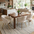 COMULER Faux Leather Dining Chairs Gold Legs, Modern Cream PU Leather Dining Room Chairs with Arms Set of 6 Upholstered Accent Chair Armchair with Barrel Back for Kitchen Living Room