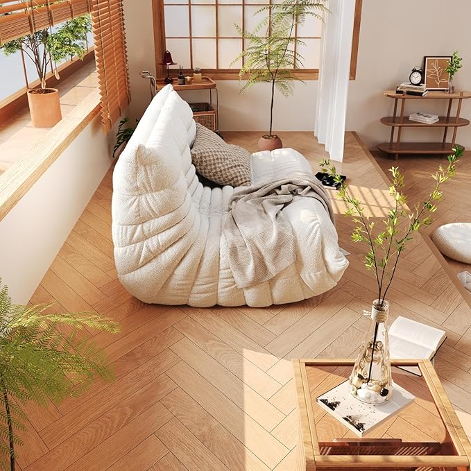 Bean Bag Chair, Fireside Chair, Large Bean Bag Chair for Adults, Bean Bag Chairs for Teens with High-Resilience Foam, Non-Slip Base Floor Lounge Sofa,Living Room (White, Loveseat)