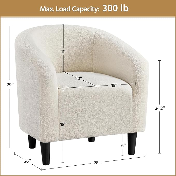 Yaheetech Accent Barrel Chair, Boucle Fabric Club Chair, Furry Sherpa Elegant Armchair with Cozy Soft Padded, Suitable for Living Room Bedroom Reception Room Office, Ivory