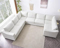 ELUCHANG Convertible Sectional Sofa, U Shaped Couch, Natural Linen Fabric Couches with Extra Deep Seats, Big Comfy Couch Upholstered Modern Corner Sofa for Living Room, Office, White