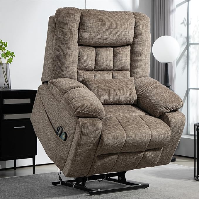 27in Extra Wide Recliner Chair for Big Man 400lbs, 4-Motor Power Lift Recliner Chair with Heat and Vibaration Massage, Overstuffed Lay Flat Recliner with Hidden Cup Holder for Elderly