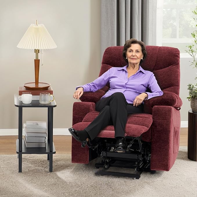 MCombo Power Lift Recliner Chair for Elderly, Electric Lift Chair with Extended Footrest, USB Ports, Cup Holders, Fabric 7281 (Burgundy, Small)