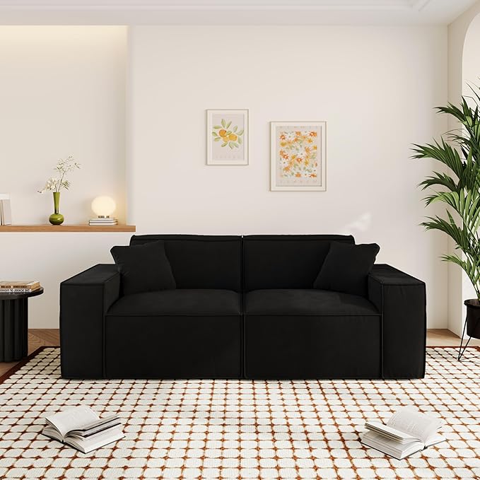 80.3" Cloud Sectional Couch, Chenille Boneless Couch 2 Seater with Deep Seats & Wide Armrests, Comfy Modular Sectional Sofa Memory Foam Compression Floor Sofa for Living Room, No Assembly Required