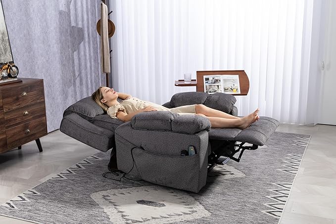 28 inch Extra Wide Power Lift Assist Recliner Chair for Elderly Big and Tall Men, Heavy Duty Lift Chair with Heat and Massage, Cup Holders & USB for Adults Lazy Boy Sleeping, Light Brown
