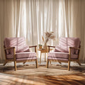 VINGLI Solid Wood Wide Armrests Accent Chair Set of 2,Upholstered Mid Century Modern Chair with Pillow,Farmhouse Arm Chair Comfy Chair,Chairs Living Room,Bedroom,Guest Room,Linen Fabric,Peachy Red