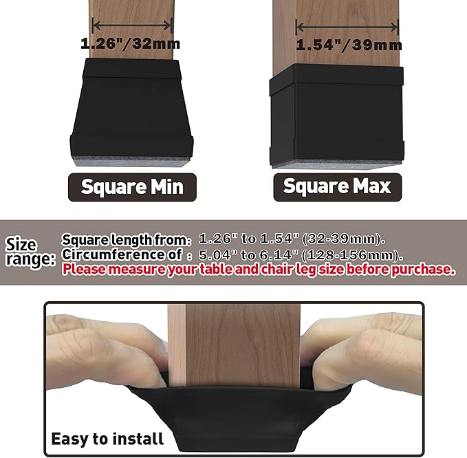 Uukyttrium 16pcs Square Silicone Chair Leg Floor Protectors.(1-1/2" Black Large).
