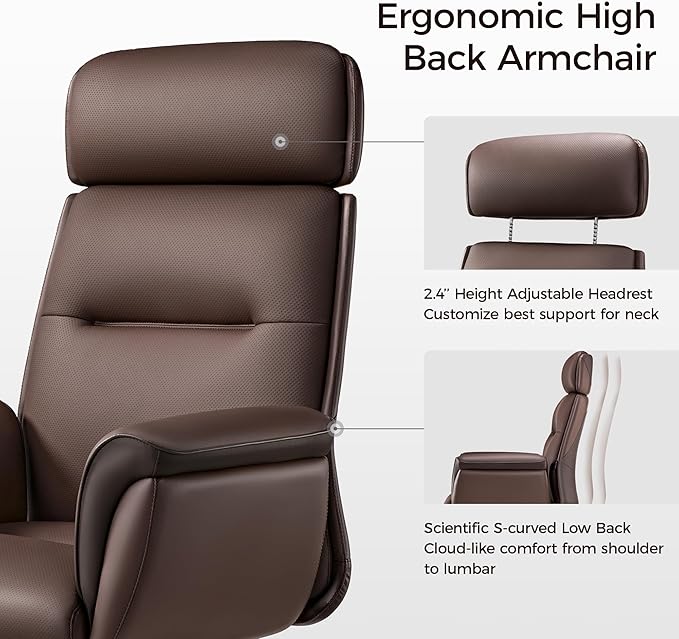 EUREKA ERGONOMIC Royal Ergonomic Office Chair Executive Desk Chair, Microfiber Leather High Back Executive Chair Comfy Ergonomic 360° Swivel with Lumbar for Home Workshop- Brown