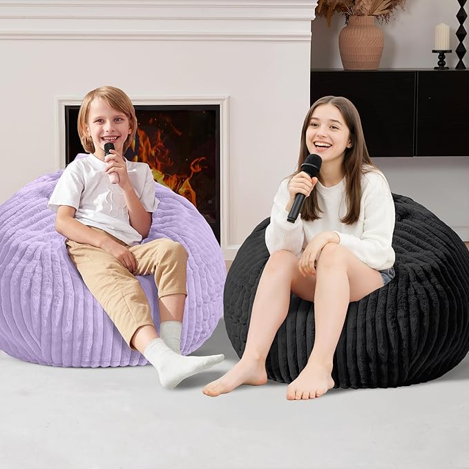 Homguava 2FT Bean Bag Chair, 2' Small Bean Bags with Memory Foam Filled, Beanbag Chairs with Machine Washable Cover Dutch Corded Plush Cover for Classroom,Living Room,Bedroom-Black