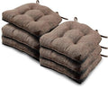 Basic Beyond Chair Cushions for Dining Chairs 6 Pack, Kitchen Chair Cushion with Ties and Non Slip Backing, 15.5 x 15.5 inches Tufted Chair Pads for Dining Chairs, Brown