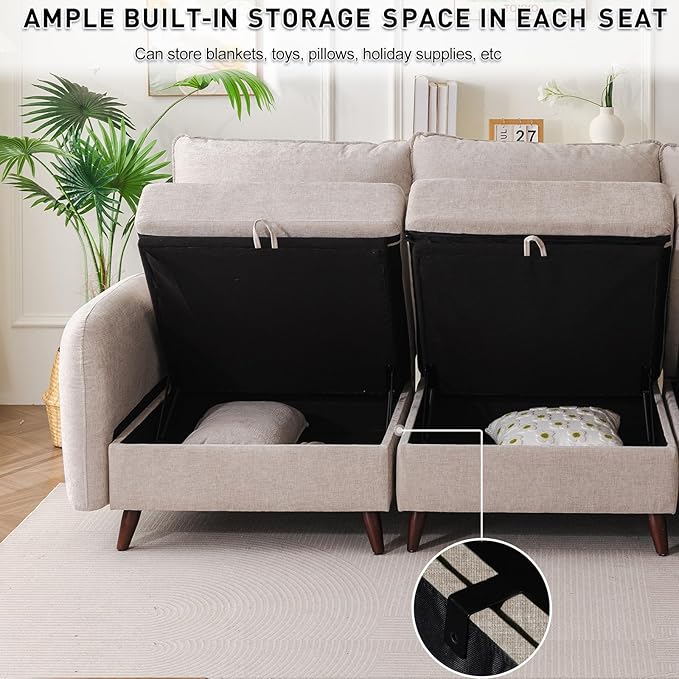 Rexulqo 104'' Modular Sectional Sofa with All Seats Storage,Oversized 3-Seater Comfy Cloud Couches with Deep Seat,Big Couch for Living Room,Bedroom,Velet,Khaki