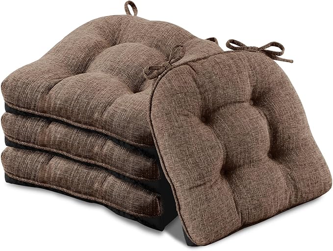 Basic Beyond Chair Cushions for Dining Chairs 4 Pack, Chair Cushion with Ties and Non Slip Backing, 15.5 x 15.5 inches Tufted Chair Pads for Dining Chairs(Brown)