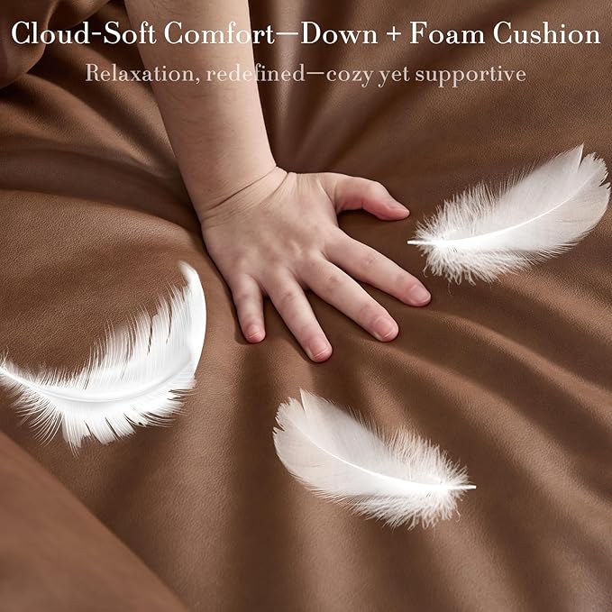 CIMOTA 80'' Faux Leather Loveseat Sofa for Living Room, Modern 2 Seater Small Cloud Couch for Bedroom/Small Space/Apartment, Comfy Office Couches with Upholstered Cushions, Minimalist Style, PU Brown