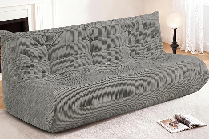 Bean Bag Chair,Giant Beanbag Chairs for Adults,Comfy Large Fireside Chair Lazy Sofa,Corduroy Bean Bag Lounger with Memory Foam Filled,Floor Sofa Couch for Living Room (Light Grey, 3-Seater)