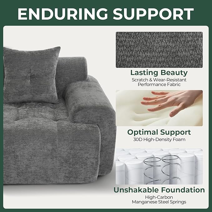 YAAREE 101.65” Modular Sectional Couch for Living Room, Modren L-Shape Cloud Sectional 3-Seater Sofa with Movable Ottoman, Woven Texture Upholstery Boneless Couch, No Assembly Grey