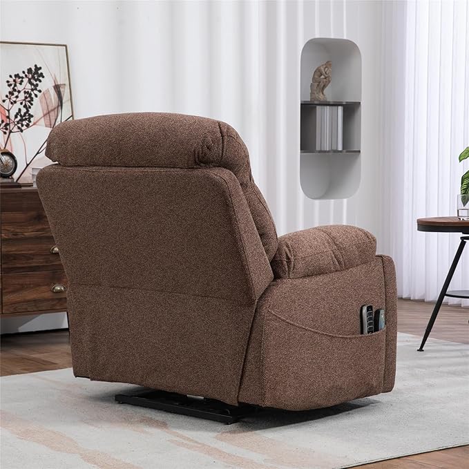 Oversized Lay Flat Power Lift Recliner Chair, 400lbs, 25.5in Extra Wide, 4-Motor, Heat and Massage, Hidden Cup Holder, Sleeping, Big Man, Elderly (Dark Brown)