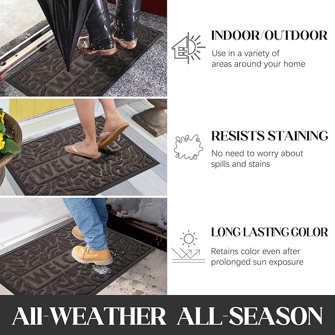 Yimobra Large Welcome Mat 36x24, Waterproof Non-Slip Outdoor Mats for Front Door Outside Entrance, Low-Profile Entryway Mat Indoor for Garage Patio, Brown