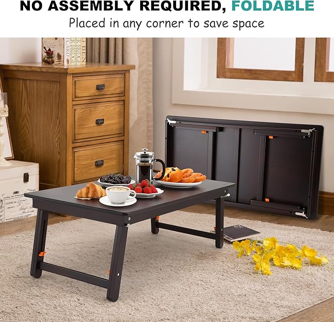 Nnewvante Large Size Floor Desk, Folding Low Coffee Table, No Assembly Required, Adjustable Floor Table for Breakfast Gaming Writing 33.5"x17.7" Black Walnut