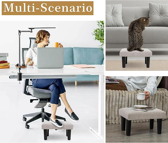CAROLMADE Ottoman Foot Rest, Linen Small Ottoman Foot Stool with Legs Modern Footstool Ottomans for Living Room Entryway Office, Beige