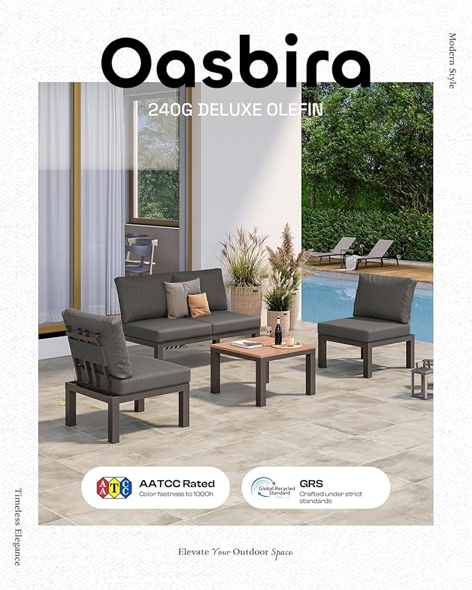 Oasbira Aluminum Outdoor Patio Sofa Set, 2 Seats Modular Sectional Single Seat Sofa Chairs with Removable Cushions, All-Weather Outdoor Conversation Sets for Garden & Yard, Graphite