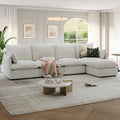 Lopzeho 124" Cloud Modular Sectional Sofa, Waterproof Down Filled Sectional Couch, High Backrest L Shaped 4 Seater Couch with Ottoman, Modern Modular Sofas with Removable Cover, Cream White