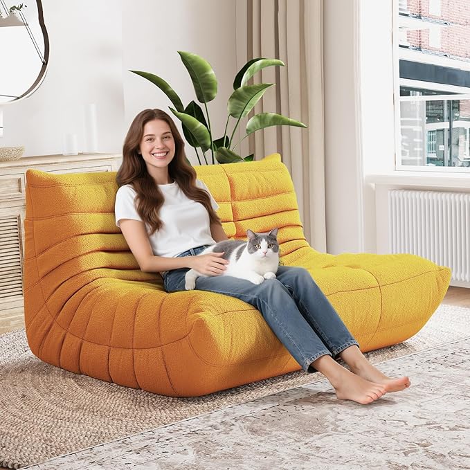 Selyteramy Bean Bag Chairs for Adults, Giant Bean Bag Chair Sofa with Memory Foam, Comfy Beanbag Loveseat Lazy Sofa for Living Room, Bedroom, Apartment, Yellow