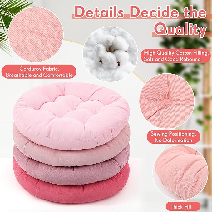 Jerify Floor Pillow Cushions 22 x 22 Inch Round Square Large Meditation Floor Pillow for Classroom Adult Meditation Picnic Party Cushion for Seating Gift Christmas(Round,Pink,4 Pcs)