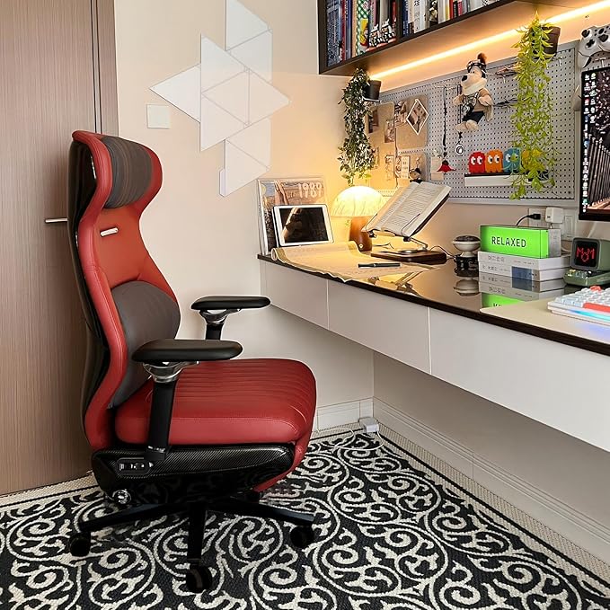 EMIAH Ergonomic Office Chair with Foot Rest Electric Reclining Office Chair with Adjustable Headrest, 8D Coordinated Armrests High Back Computer Chair with Lumbar Support（Red）