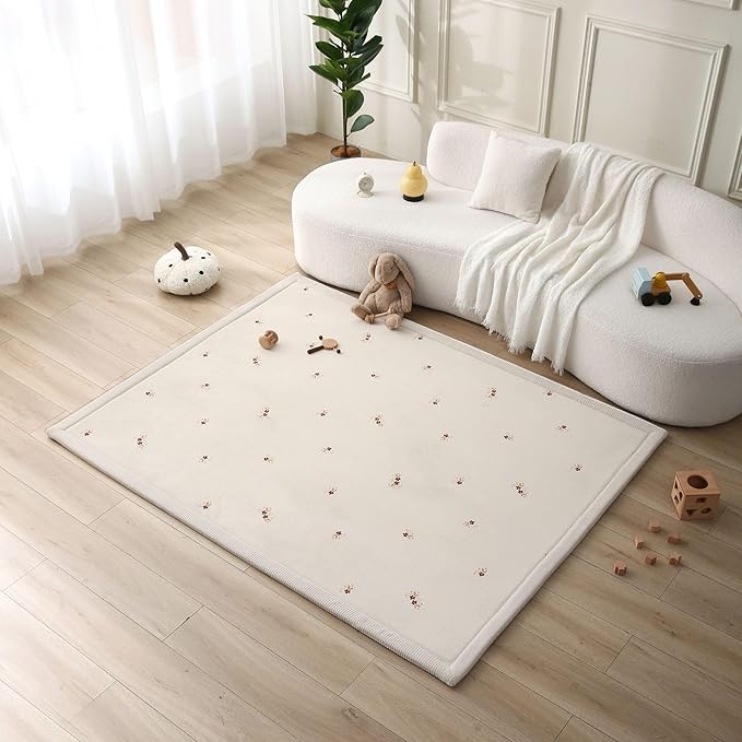 Hakuna Matte CloudSoft Baby Play Mat for Floor 60" x 80" Flowers – Coral Velvet Memory Foam Rug for Crawling & Cozy Play – Non-Slip, Water-Resistant, Easy-Care Tummy Time Mat, Playmat for Playpen