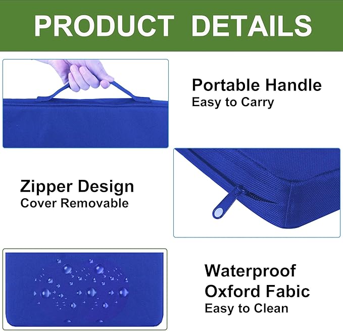Kirvoita Multi-Functional Stadium Seat Cushions 2 Pack, Waterproof Oxford Filled with High Resilence Sponge, for Any Outdoor Events Use (Blue)