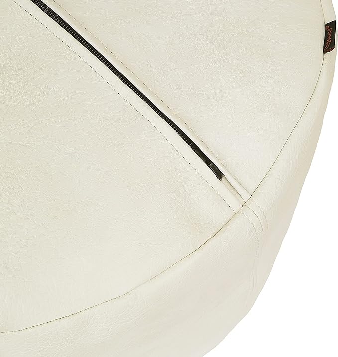 Thgonwid Unstuffed Faux Leather Pouf Cover, Handmade Footstool Ottoman Storage Solution, Floor Footrest Cushion - 16.5”Dx12”H, Ivory White