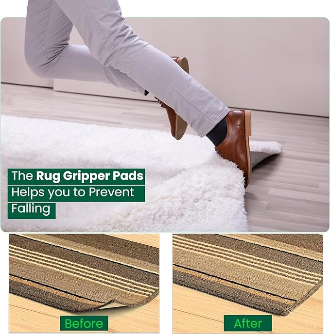 12 Pcs Non Slip Rug Pads Gripper for Hardwood Floors, Tile, Wood Under Rug Carpet Tape, Reusable Washable Adhesive Stickers (2mm)