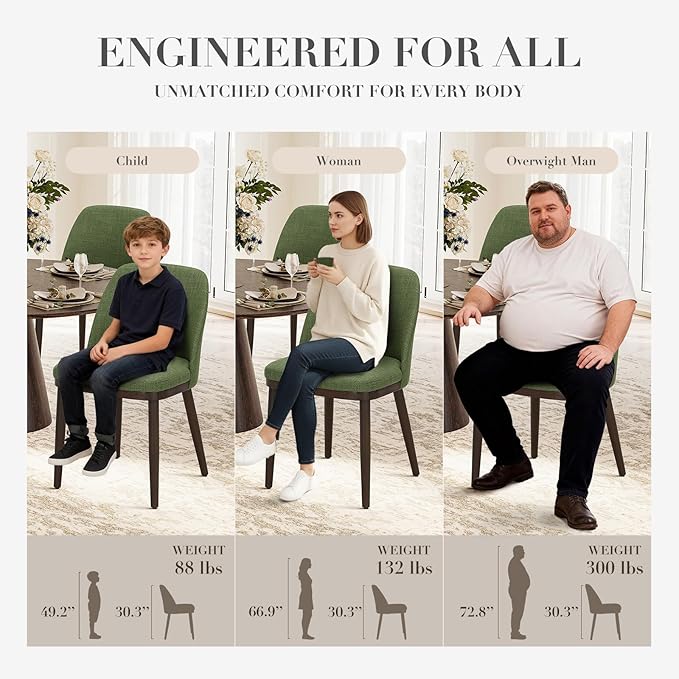 COLAMY Upholstered Dining Chairs Set of 6, Modern Kitchen Chairs with Back, Fabric Side Chair with Wood Legs for Dining Room Kitchen Restaurant, Green