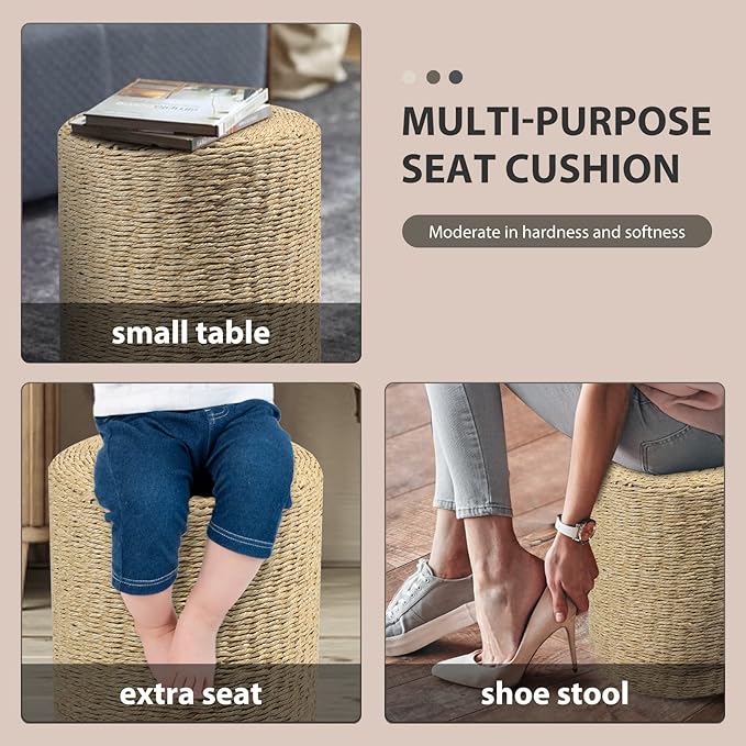 Wimarsbon Decor Round Pouf Ottoman Single Strand Paper Rope Pouf Footrest, Foot Stool, for Bed Room Living | Room | Accent Seat (Brown Paper Rope