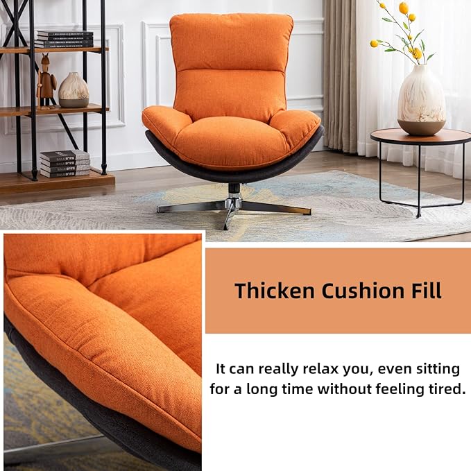 LukeAlon Linen Swivel Lounge Chairs Set of 2, Upholstered High Back Accent Chairs with Metal Base Comfy Recliner Chair Modern Single Sofa Chair for Living Room Office, Orange